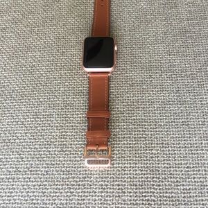 Brown Apple Watch Band Double Tour Strap, GOLD